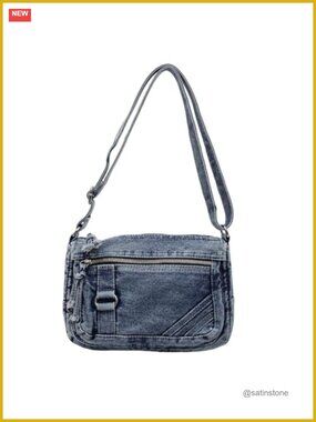 Washed Denim Crossbody Bag Small Jean Purse Adjustable Strap Casual